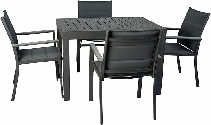 Kozyard 7 Piece Outdoor Patio Dining Set for 6, Patio Furniture Set with Dining Table and 6 Padded Textilene Chairs, All-Weather Metal Frame for Backyard, Porch, Deck, Garden, Gray