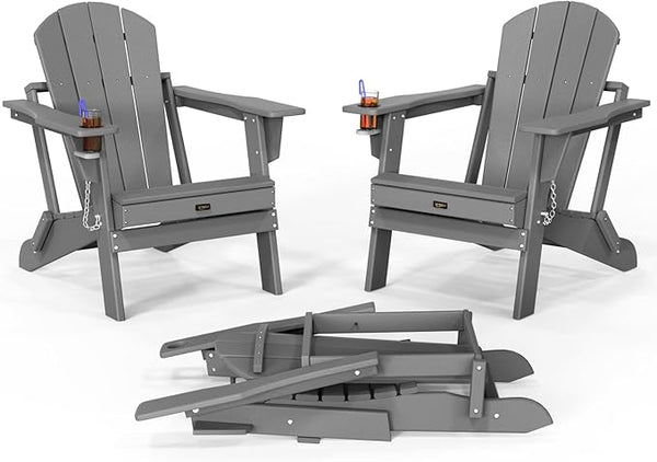 VINGLI Plastic Adirondack Chairs Set of 2, Folding with Cup Holder, Waterproof HDPE Material - Photo 1