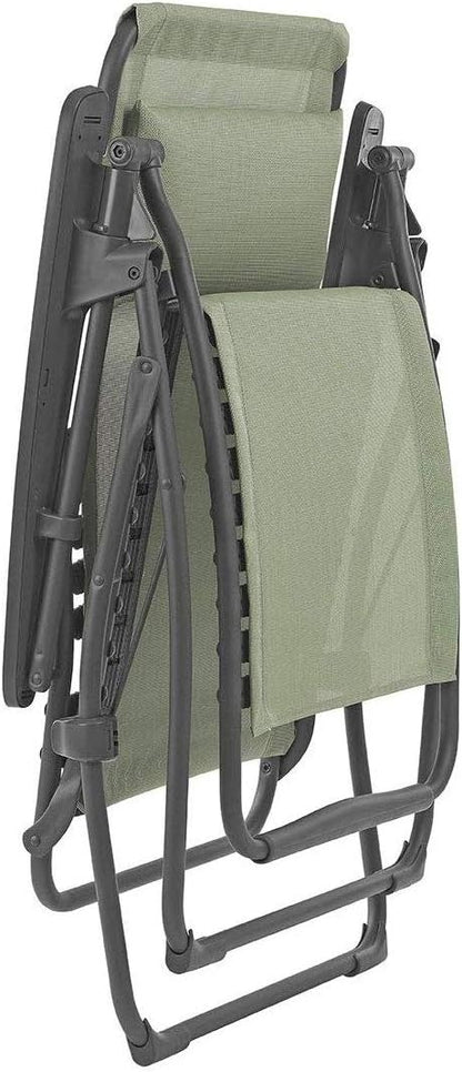 Lafuma Futura Series Patio and Poolside Zero Gravity Outdoor Lounge Recliner Chair with Adjustable and Removable Headrest, Moss Green