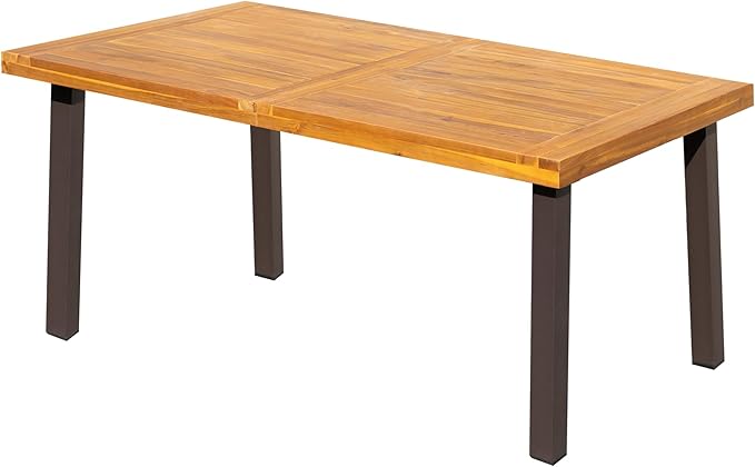 Flamaker Dining Table for 6 Acacia Wood Indoor Outdoor Home Kitchen Table with Iron Legs Large Rectangular Patio Table - Photo 9