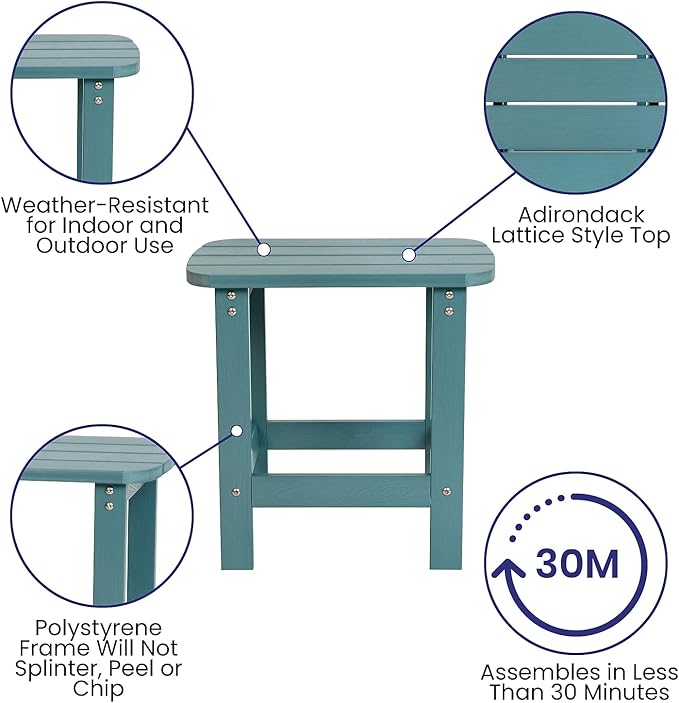 Flash Furniture Charlestown Tiered Commercial Poly Resin Adirondack Side Table - Teal - All-Weather - Indoor/Outdoor - Photo 4
