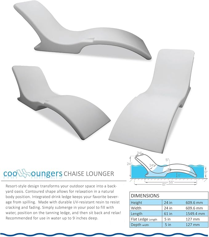 in Pool Chaise Lounge Chairs Set of 2 with Cylinder Side Table for Baja Sun Tanning Shelf Ledge, Handy Cup Holder - Photo 3