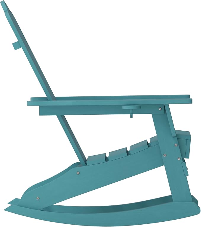 Taylor & Logan Nellis Adirondack Rocking Chair with Cup Holder, Weather Resistant HDPE Adirondack Rocking Chair in Blue