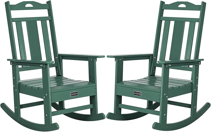 nalone Outdoor Rocking Chairs Set of 2, Oversized Porch Rocker Chair for Adult, All-Weather Resistant Patio Rocking Chair for Garden Lawn(Green)