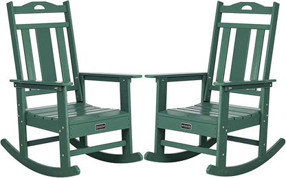 nalone Outdoor Rocking Chairs Set of 2, Oversized Porch Rocker Chair for Adult, All-Weather Resistant Patio Rocking Chair for Garden Lawn(Green)