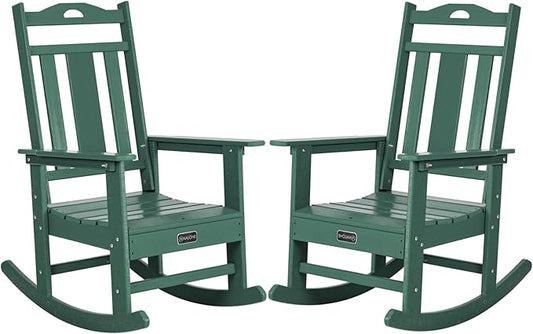 nalone Outdoor Rocking Chairs Set of 2, Oversized Porch Rocker Chair for Adult, All-Weather Resistant Patio Rocking Chair for Garden Lawn(Green)