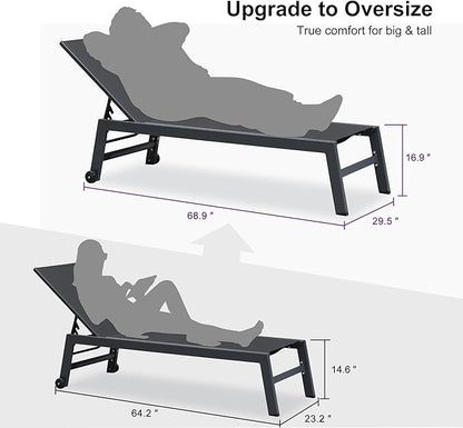 PURPLE LEAF 6-Piece Outdoor Chaise Lounge Oversized Pool Lounge Chairs with Easy-to-Move Wheels and Adjustable Backrest Extra Large Patio Loungers for Poolside Deck Beach Table Included, Dark Grey