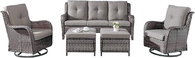 Rilyson Wicker Patio Furniture Set - 5 PC Rattan Outdoor Sectional Conversation Sets with 2 Rocking Swivel Chairs - Photo 1