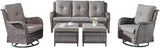 Rilyson Wicker Patio Furniture Set - 5 PC Rattan Outdoor Sectional Conversation Sets with 2 Rocking Swivel Chairs - Photo 1