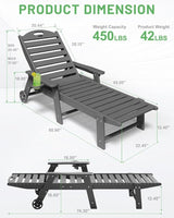 Lounge Chair Outdoor, Chaise Lounge Outdoor, HDPE 6-Position Lounge Chair for Outside - Photo 3