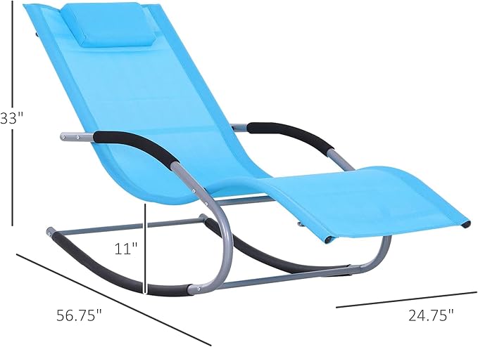 Outsunny Zero Gravity Rocking Chair Outdoor Chaise Lounge Chair Recliner Rocker with Detachable Pillow and - Photo 3