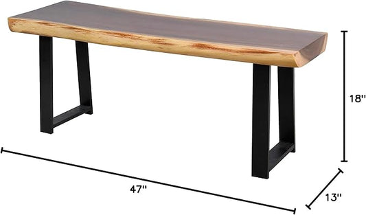 Solid Wood Bench Rectangle 47"x13"x18" H Vintage Wooden Entryway Stool Living Room End Table Rustic Live Edge Coffee Side Table Bedroom Bathroom Patio Outdoor Garden Foot Stool