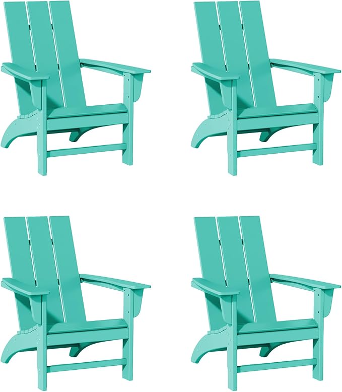 Poly Lumber Adirondack Chairs Set of 4, All-Weather Resistant Outdoor Patio Chairs, Look Like Wood