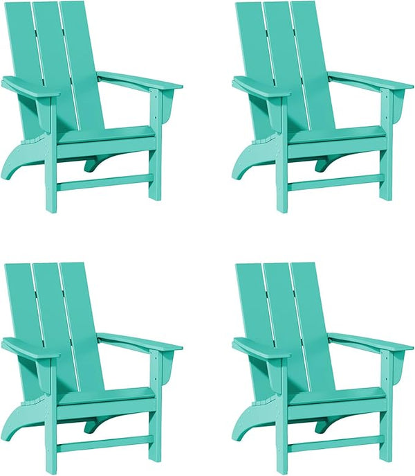 Poly Lumber Adirondack Chairs Set of 4, All-Weather Resistant Outdoor Patio Chairs, Look Like Wood