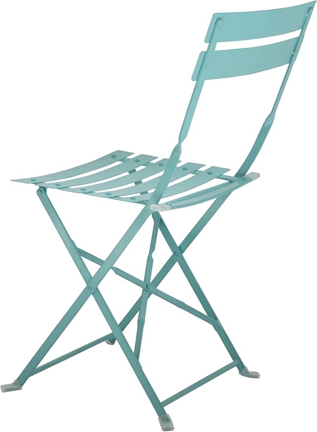 Carolina Chair & Table Bistro Set of 2 Foldable Outdoor Chairs - Elegant Powder Coated Metal Seat and Frame Folding Chairs - Modern Style Space Saving Furniture for Patio, Balcony or Garden (Teal)