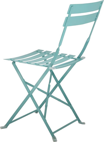 Carolina Chair & Table Bistro Set of 2 Foldable Outdoor Chairs - Elegant Powder Coated Metal Seat and Frame Folding Chairs - Modern Style Space Saving Furniture for Patio, Balcony or Garden (Teal)