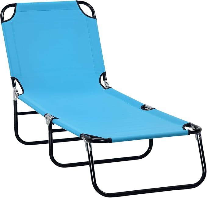 Outsunny Folding Chaise Lounge Pool Chairs, Outdoor Sun Tanning Chairs with 5-Level Reclining Back - Photo 1