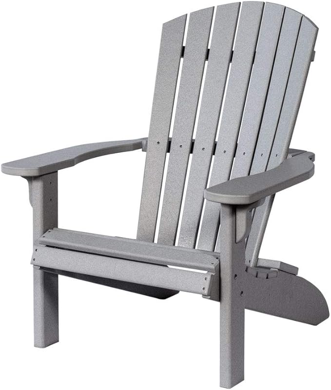 Leisure Lawns Poly Plastic Fanback Adirondack Chair, Outdoor Patio Chair - Amish Made in USA (Gray)