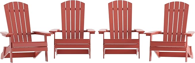 Flash Furniture Charlestown Folding Adirondack Chair - Red - Poly Resin - Indoor/Outdoor - Weather Resistant - Set of 4