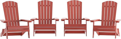 Flash Furniture Charlestown Folding Adirondack Chair - Red - Poly Resin - Indoor/Outdoor - Weather Resistant - Set of 4