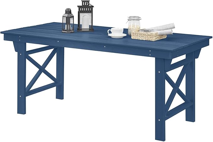 HDPE Outdoor Dining Table, 66.9” Rectangle Patio Dining Table for 6 - Photo 1