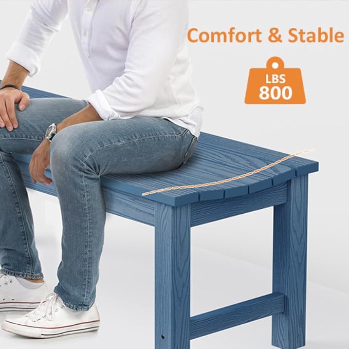 Outdoor Bench, 2-Person Patio Backless Bench Holds up to 800lbs, Weatherproof Garden Bench that Never Rot and Fade, Suit for Backyard, Porch, Patio, Deck and Entryway (Blue)