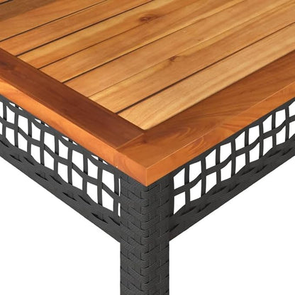 Square Garden Table 31.5 Inch, Outdoor Patio Dining Table with Powder-Coated Steel Frame and PE Rattan for Backyard, Balcony, Deck, Black and Brown