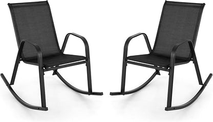 Giantex Outdoor Rocking Chairs Set of 2, Patio Rocking Chairs w/Breathable Seat & Back, Heavy-Duty Metal Support, Ergonomic Outside Rocker for Backyard, Poolside, Garden (1, Black)