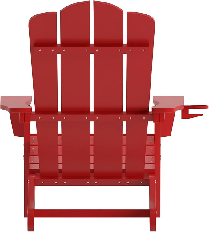 Flash Furniture Newport Adirondack Chair with Cup Holder, Weather Resistant Poly Resin Adirondack Chair, Red - Photo 8