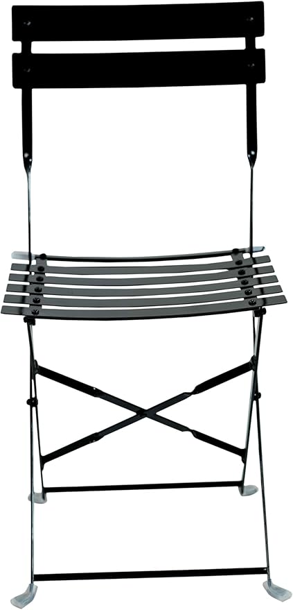 Carolina Chair & Table Bistro Set of 2 Foldable Outdoor Chairs - Elegant Powder Coated Metal Seat and Frame Folding Chairs - Modern Style Space Saving Furniture for Patio, Balcony or Garden (Black)