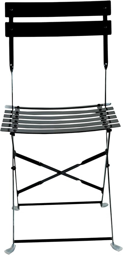 Carolina Chair & Table Bistro Set of 2 Foldable Outdoor Chairs - Elegant Powder Coated Metal Seat and Frame Folding Chairs - Modern Style Space Saving Furniture for Patio, Balcony or Garden (Black)