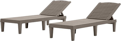 Outdoor Chaise Lounge Chair Set of 2 with 5 Position Adjustable Backrest, Water-Resistant Tanning Chair Recliner, Resin Pool Lounge Chairs for Patio, Poolside or Beach (Light Brown)