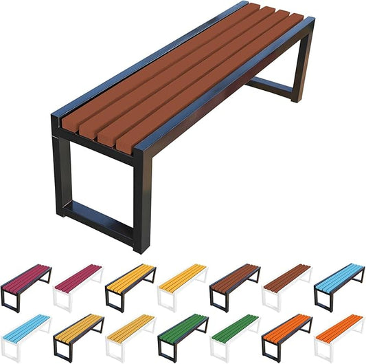 Garden Bench for Outdoors, Weatherproof Patio Bench Wooden Benches 2-Person Backyard Seat Backless Seat with Metal Frame for Park Backyard Entryway 3.3ft 3.9ft 4.9ft 5.9ft(Coffee Black,39.4in)