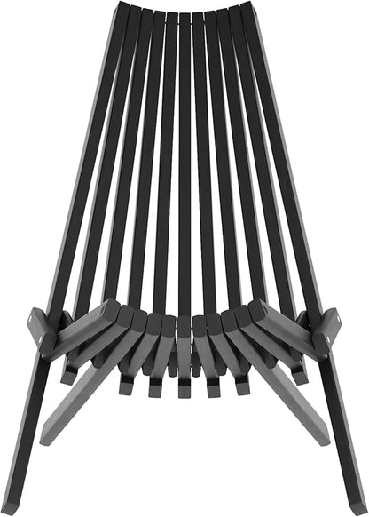 Flash Furniture Delia Commercial Indoor/Outdoor Wood Folding Chair, Low Profile Lounge for Patio, Porch, or Garden, Versatile Weather-Resistant Acacia Wood, Black