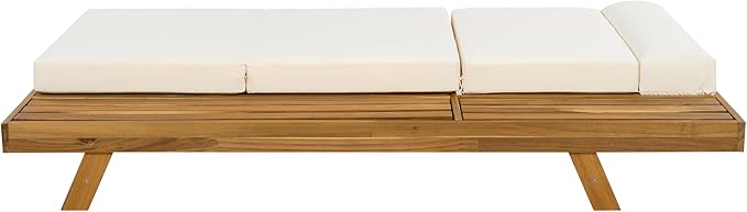 Acacia Wood Chaise Lounge Set with 3-Fold 4" Water-Resistant Cushion & Headrest,4-Position Adjustable Backrest Recliner,Outdoor Lounger Chair for Patio,Garden,Poolside,Balcony,Deck,79" D Beige,Teak