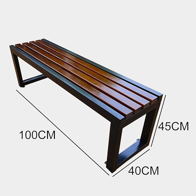 Garden Bench Park Slatted Seats Patio Loveseat, Outdoor Wooden Backless Porch Bench Metal Frame Chair, Lawn Front Porch Path Yard Decor Deck Furniture for 2-3 Person Seat, For Hospital/School/Plaza