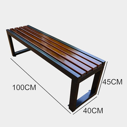 Garden Bench Park Slatted Seats Patio Loveseat, Outdoor Wooden Backless Porch Bench Metal Frame Chair, Lawn Front Porch Path Yard Decor Deck Furniture for 2-3 Person Seat, For Hospital/School/Plaza