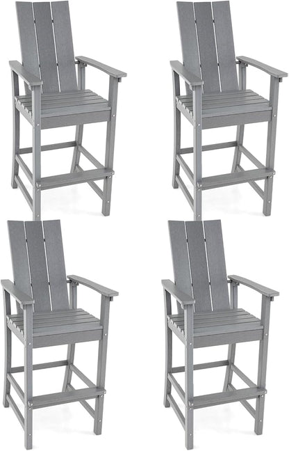 Giantex 52” Tall Adirondack Chair Set of 4, HDPE Outdoor Bar Stool with Ergonomic Backrest, Armrests, Footrest, Fire Pit Chair, All Weather Patio Bistro Chair for Yard, Garden, Lawn (Grey)