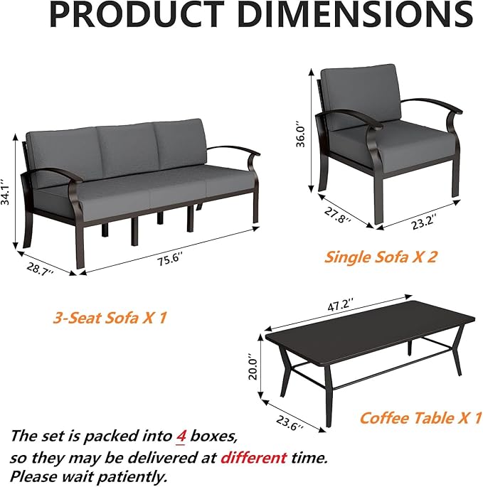 Gotland Aluminum Patio Furniture Set with Rectangular Coffee Table - Photo 2