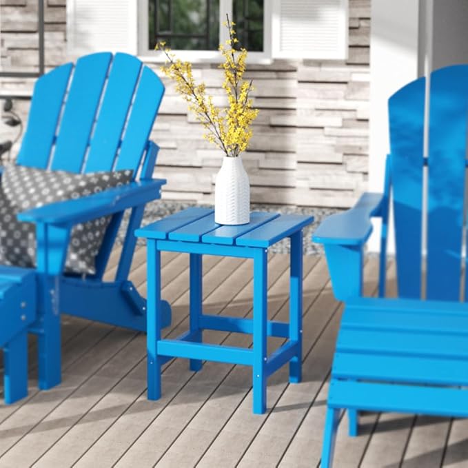 Costaelm Square Outdoor Side Tables, Adirondack Patio Tables for Outside, HDPE Patio End Table Weather Resistant, Balcony Table for Pool, Seaside, Backyard, Porch, Indoor Companion, Pacific Blue