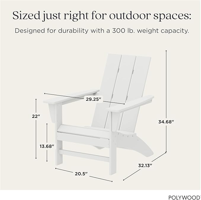 POLYWOOD Modern Adirondack Chair – All-Weather Outdoor Lawn Adirondack Chairs – HDPE, Fade-Resistant & Durable Outdoor Furniture – For Patio, Deck & Fire Pit Chairs – White