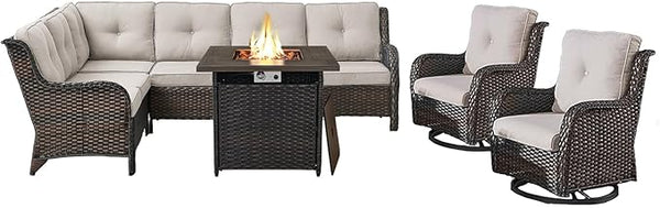 Belord Patio Furniture Set with Fire Pit Table, Outdoor Swivel Rocker Patio Chairs, Oversized Outdoor Sectional Couch - Photo 1