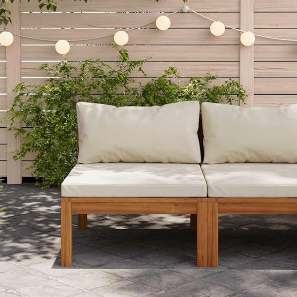 Modular Sectional Middle Sofa Cream White Solid Acacia Wood Frame Polyester Fabric Cushions 4 Pieces Outdoor Indoor - Photo 1