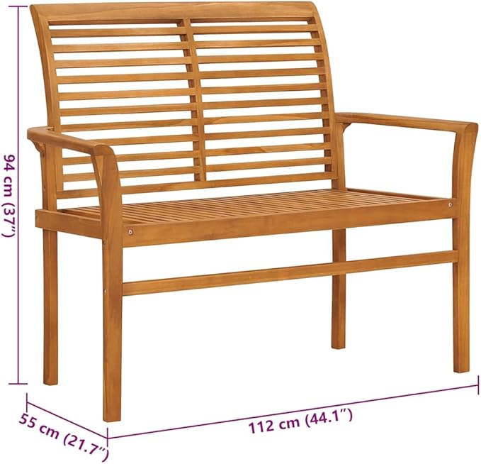 Natural Teak Wood Garden Bench with Cushion, Durable Outdoor Patio Seating for Two, Classic Brown Finish, Weather Resistant Solid Wood Construction, Easy Maintenance