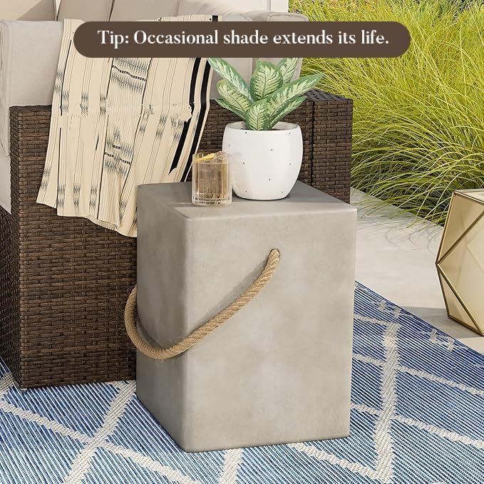 COSIEST Set of 2 Concrete Side Table, Rectangular Outdoor Side Table w Hemp Rope Handles - Photo 4