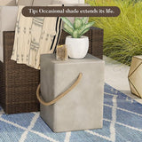 COSIEST Set of 2 Concrete Side Table, Rectangular Outdoor Side Table w Hemp Rope Handles - Photo 4