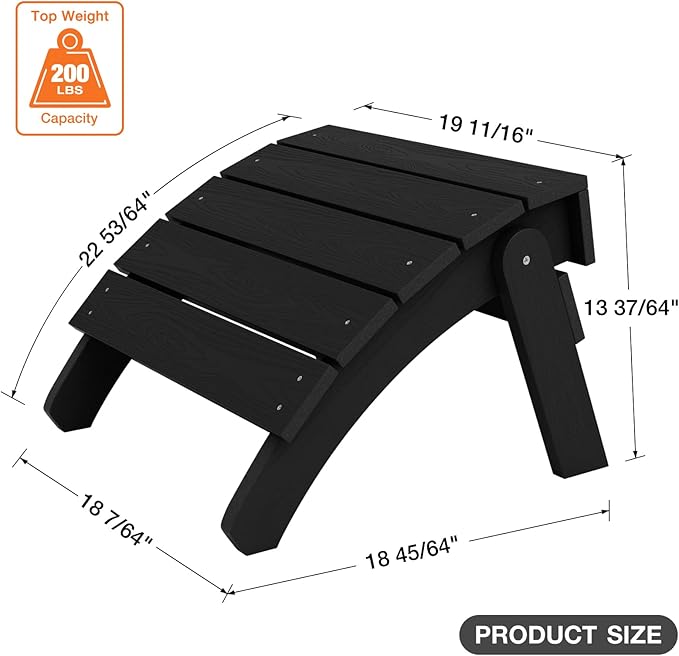 YEFU Adirondack Ottoman Set of 2, Patio Foot Rest, Adirondack Foot Rest, Folding Adirondack Footstool, Weather Resistant for Adirondack Chair, Widely Used for Outdoor, Porch, Backyard, Fire Pits-Black
