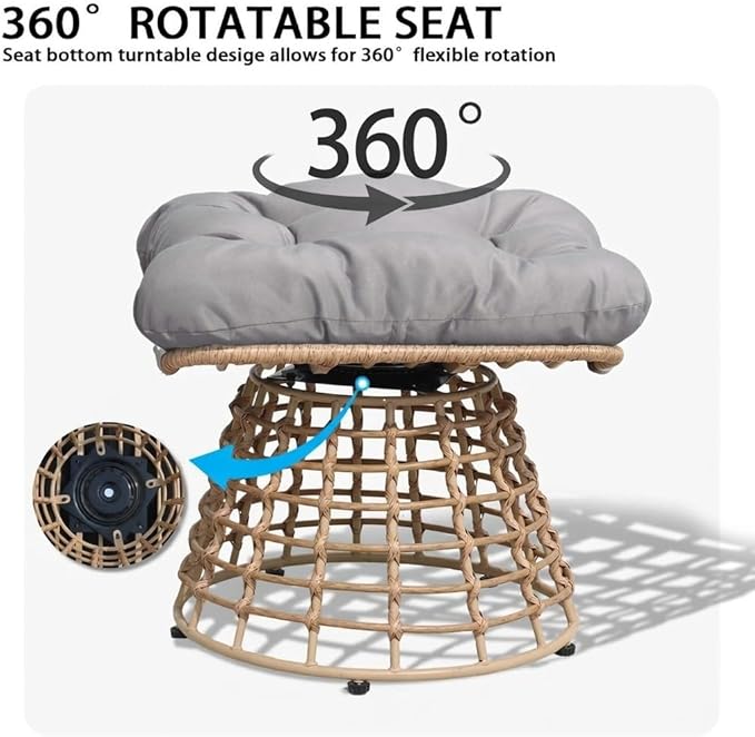 2 Pieces Swivel Outdoor Ottomans for Patio Foot Rest, PE Rattan Wicker Ottoman with Cushions - Photo 2