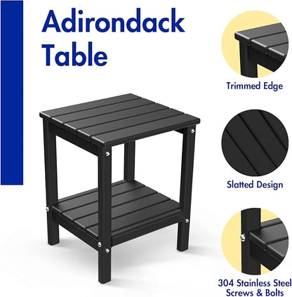 BRIOPAWS Adirondack Side Table, HDPE Weather Resistant Outdoor Table, 2-Shelf Plastic End Table for Poolside Indoor Outside Front Porch Living Room Patio Backyard Campfire, 14 x 13 inch, Black
