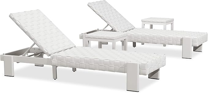 PURPLE LEAF Patio Chaise Lounge Modern Outdoor PU Leather Style Lounge Chair 4 Pieces with Adjustable Backrest Luxury Aluminum Chaise Lounge Chairs for Pool Garden Backyard Beach, White